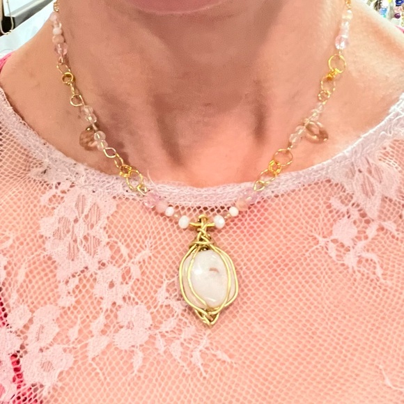 Welo Fire Opal & Crystal Glamorous Boho Necklace - Picture 6 of 7